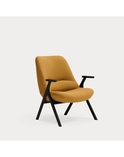 Fauteuil petit format 62108 Dins moutarde avec pieds noirs en bois - 83x77x43/93cm