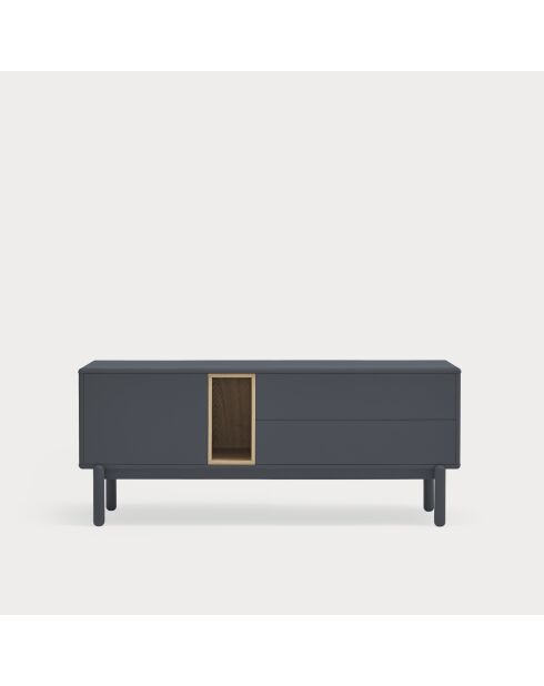Corvo TV-Ständer 1 Tür, 2 Schubladen und 1 Nische in dunklem Anthrazit - 140x40x56cm