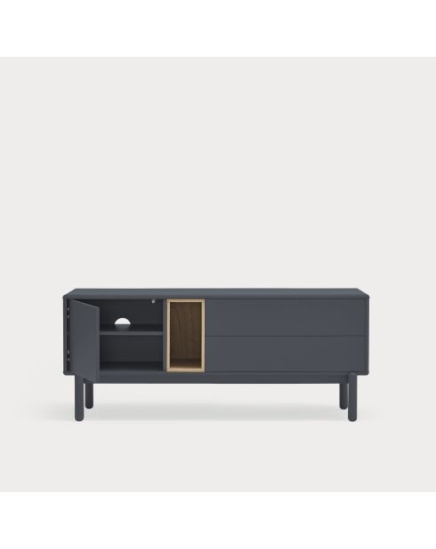 Corvo TV-Ständer 1 Tür, 2 Schubladen und 1 Nische in dunklem Anthrazit - 140x40x56cm