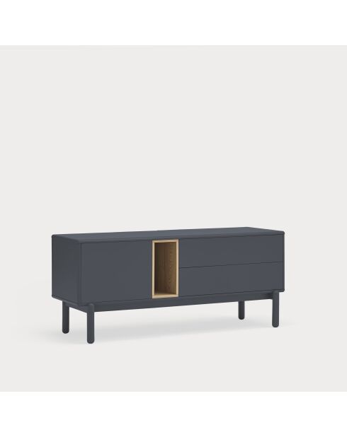 Corvo TV-Ständer 1 Tür, 2 Schubladen und 1 Nische in dunklem Anthrazit - 140x40x56cm