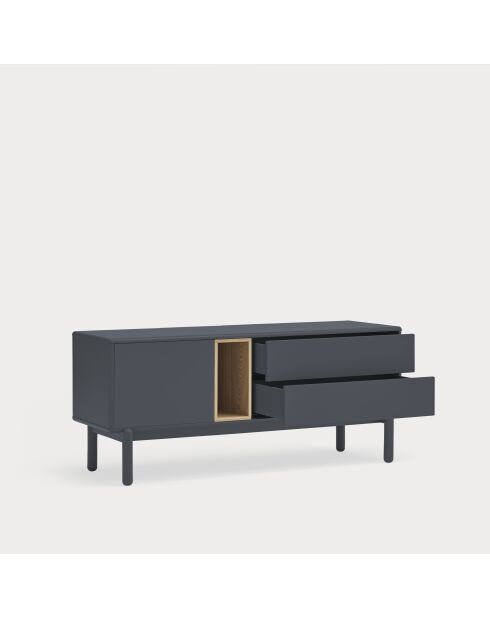 Corvo TV-Ständer 1 Tür, 2 Schubladen und 1 Nische in dunklem Anthrazit - 140x40x56cm