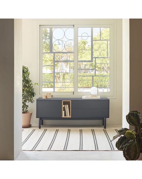 Corvo TV-Ständer 1 Tür, 2 Schubladen und 1 Nische in dunklem Anthrazit - 140x40x56cm