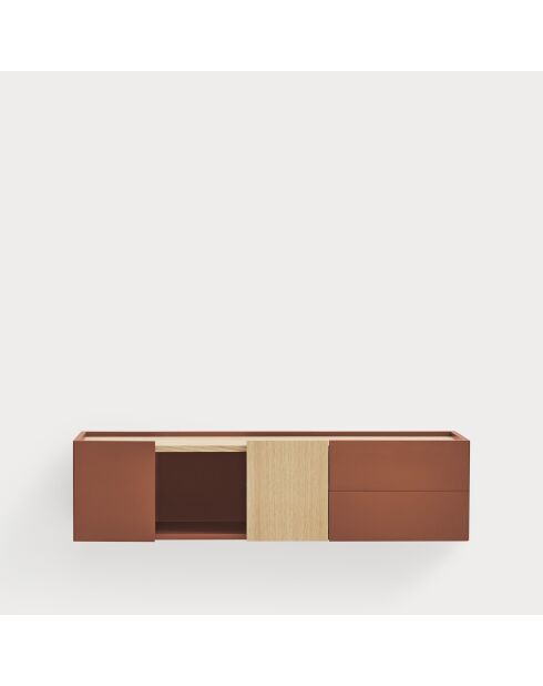 Otto-Konsole mit 2 Türen und 2 Schubladen aus rotem Backstein und Eiche — 110x35x23cm