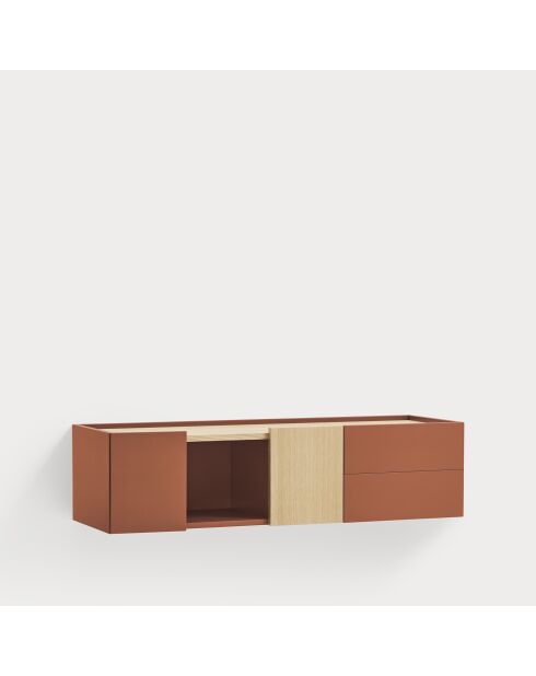 Otto-Konsole mit 2 Türen und 2 Schubladen aus rotem Backstein und Eiche — 110x35x23cm