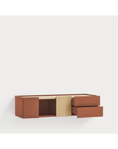 Otto-Konsole mit 2 Türen und 2 Schubladen aus rotem Backstein und Eiche — 110x35x23cm