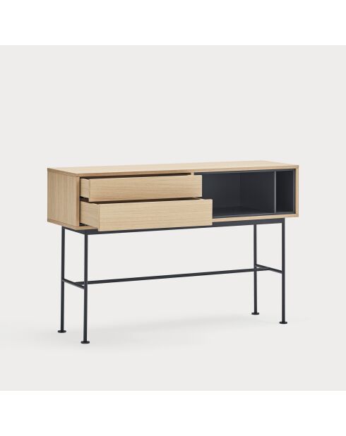 Console Yoko 2 tiroirs chêne et gris anthracite - 120x35x80cm
