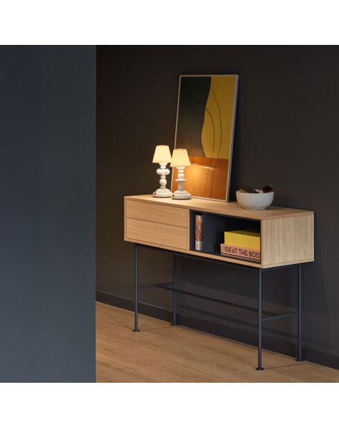 Console Yoko 2 tiroirs chêne et gris anthracite - 120x35x80cm