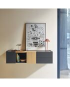 Otto console 2 deuren en 2 laden antracietgrijs en eikenhout - 110x35x23cm
