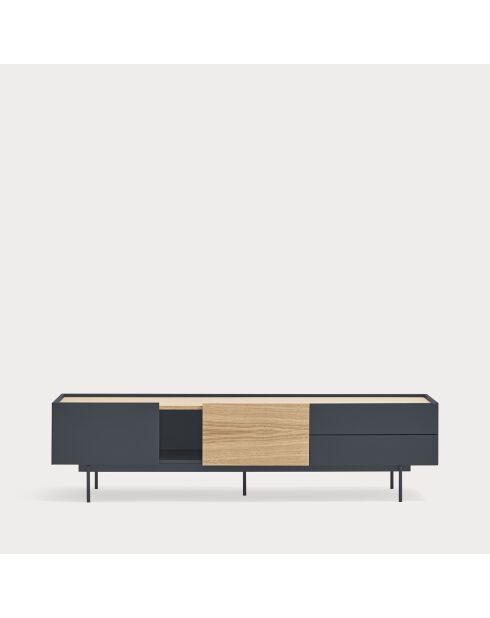 Otto tv-meubel 2 deuren en 2 laden antracietgrijs en eikenhout - 180x40x45cm