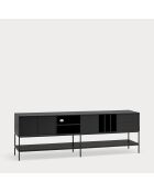 Meuble TV Platt 3 portes, 2 tiroirs et 5 niches noir - 220x45x74cm