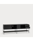 Meuble TV Platt 3 portes, 2 tiroirs et 5 niches noir - 220x45x74cm