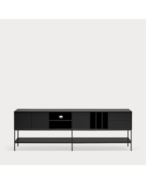 Meuble TV Platt 3 portes, 2 tiroirs et 5 niches noir - 220x45x74cm