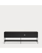 Meuble TV Platt 3 portes, 2 tiroirs et 5 niches noir - 220x45x74cm