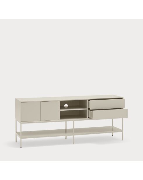 Platt TV-Ständer mit 2 Türen, 2 Schubladen und 2 Nischen, sandfarben, 175 x 45 x 74 cm