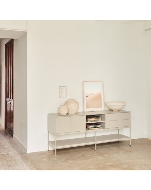 Platt TV-Ständer mit 2 Türen, 2 Schubladen und 2 Nischen, sandfarben, 175 x 45 x 74 cm