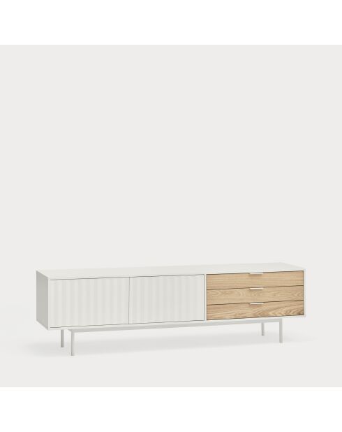 Sierra TV-Ständer mit 2 Türen und 3 Schubladen, weiße und helle Eiche, 180 x 40 x 52 cm