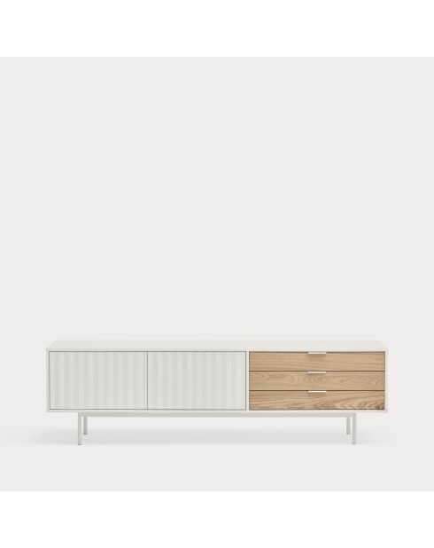 Sierra TV-Ständer mit 2 Türen und 3 Schubladen, weiße und helle Eiche, 180 x 40 x 52 cm