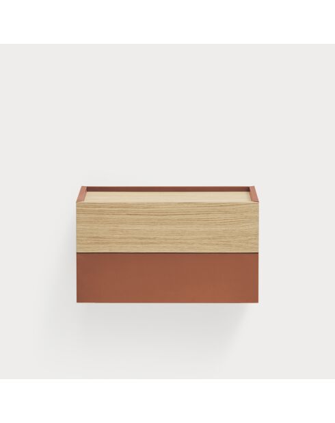 Otto Nachttisch 2 Schubladen ziegelrot und Eiche - 52x35x46cm