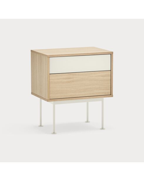Yoko Nachttisch 2 Schubladen Eiche und Creme - 52x35x54cm