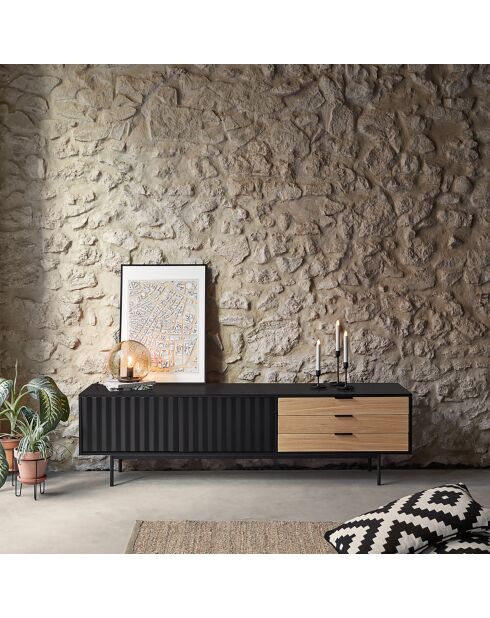 Sierra TV-Ständer mit 2 Türen und 3 Schubladen, schwarz und hell, 180 x 40 x 52 cm