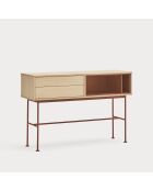 Consolle Yoko 2 cassetti rovere e rosso mattone - 120x35x80cm