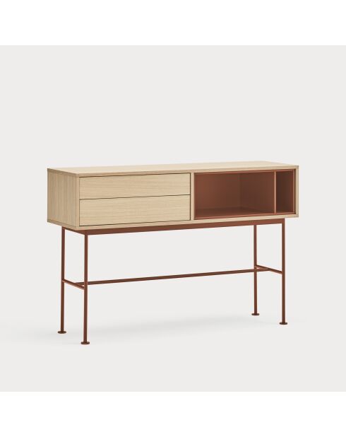 Consolle Yoko 2 cassetti rovere e rosso mattone - 120x35x80cm