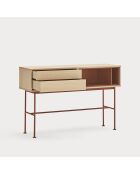 Consolle Yoko 2 cassetti rovere e rosso mattone - 120x35x80cm