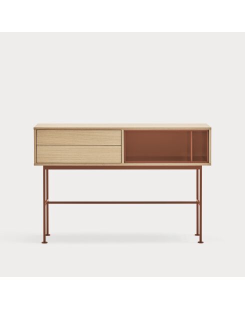 Consolle Yoko 2 cassetti rovere e rosso mattone - 120x35x80cm