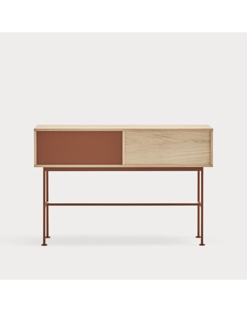 Consolle Yoko 2 cassetti rovere e rosso mattone - 120x35x80cm