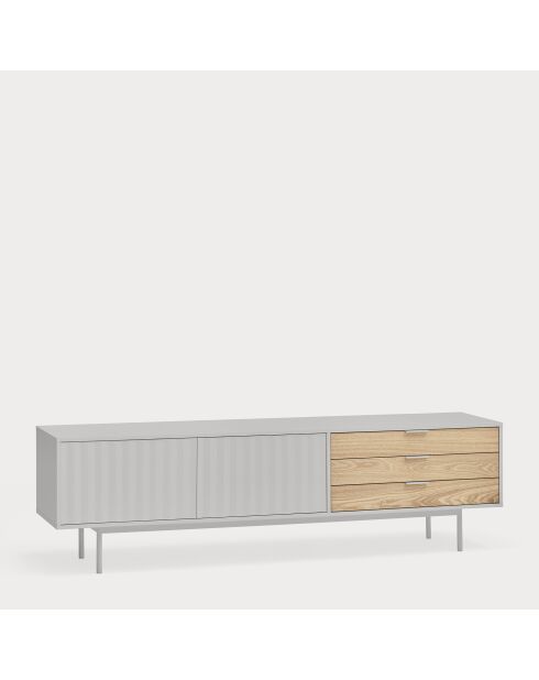 Sierra tv-meubel 2 deuren en 3 laden lichtgrijs en eikenhout - 180x40x52cm