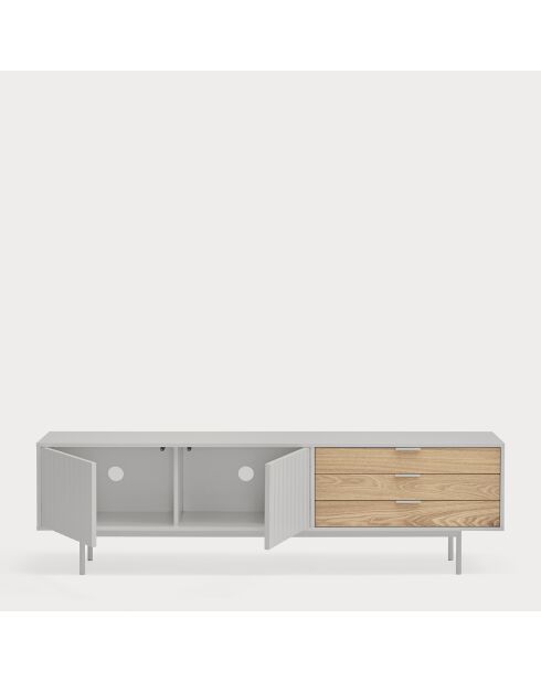 Sierra tv-meubel 2 deuren en 3 laden lichtgrijs en eikenhout - 180x40x52cm