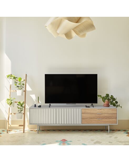 Sierra tv-meubel 2 deuren en 3 laden lichtgrijs en eikenhout - 180x40x52cm
