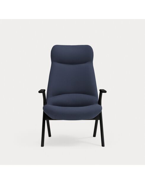 Fauteuil grand format 66201 Dins bleu avec pieds noirs - 74x80x43/117cm