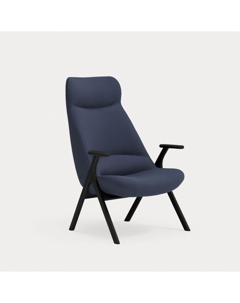 Fauteuil grand format 66201 Dins bleu avec pieds noirs - 74x80x43/117cm