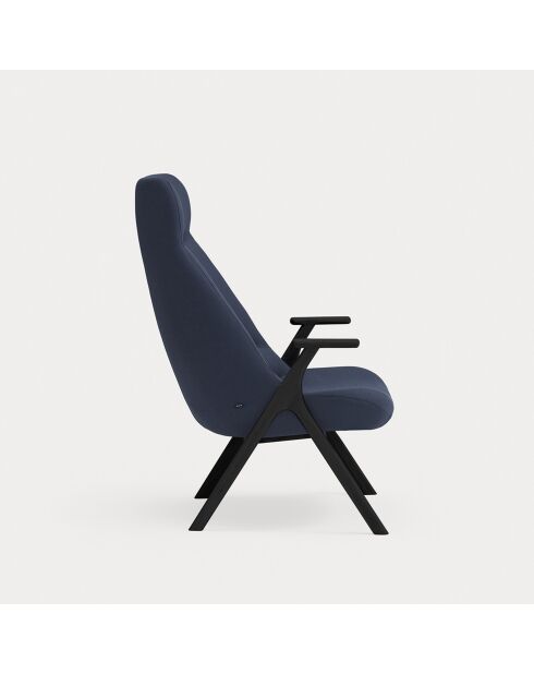 Fauteuil grand format 66201 Dins bleu avec pieds noirs - 74x80x43/117cm