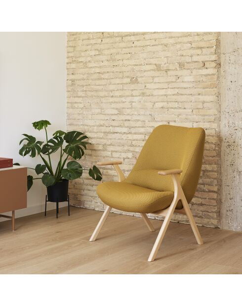 Fauteuil petit format 62108 Dins moutarde avec pieds en bois - 74x77x43/93cm