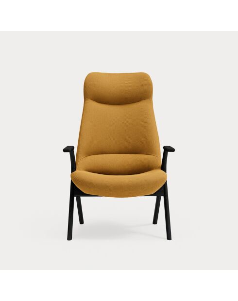 Fauteuil grand format 62108 Dins moutarde avec pieds noirs - 74x80x43/116cm