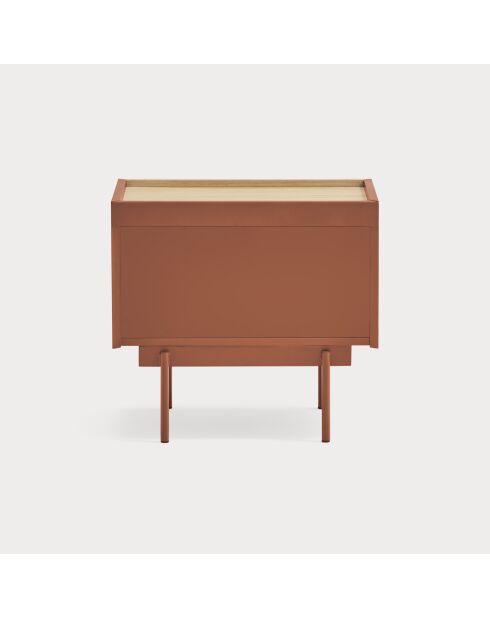 Otto Nachttisch 2 Schubladen ziegelrot und Eiche - 52x35x46cm