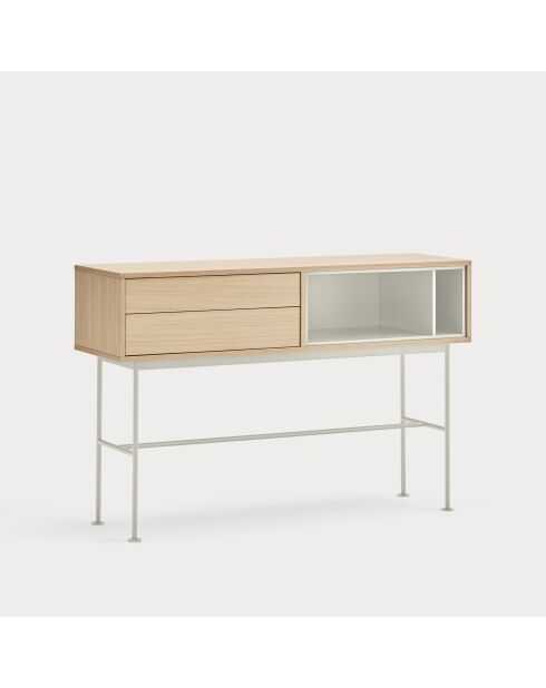 Console Yoko 2 tiroirs chêne et crème - 120x35x80cm