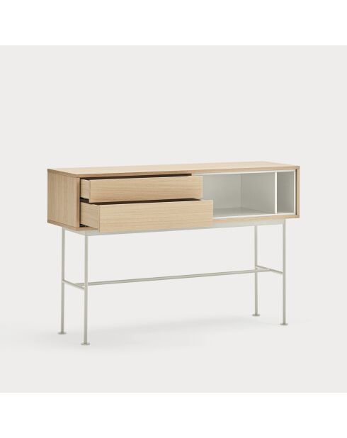 Console Yoko 2 tiroirs chêne et crème - 120x35x80cm