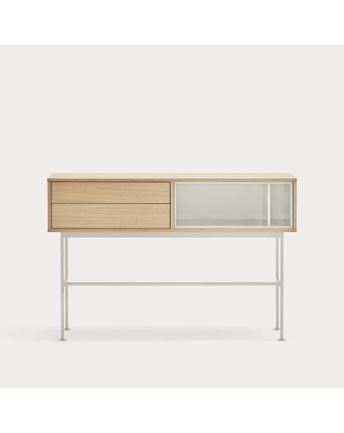 Console Yoko 2 tiroirs chêne et crème - 120x35x80cm