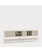 Meuble TV Platt 3 portes, 2 tiroirs et 5 niches sable - 220x45x74cm