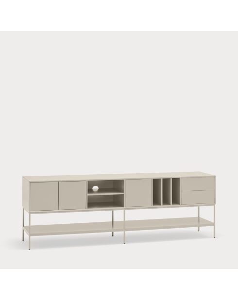 Meuble TV Platt 3 portes, 2 tiroirs et 5 niches sable - 220x45x74cm