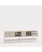 Meuble TV Platt 3 portes, 2 tiroirs et 5 niches sable - 220x45x74cm