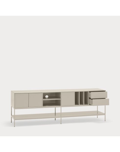 Meuble TV Platt 3 portes, 2 tiroirs et 5 niches sable - 220x45x74cm