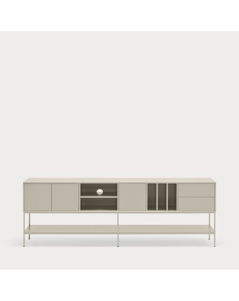 Meuble TV Platt 3 portes, 2 tiroirs et 5 niches sable - 220x45x74cm