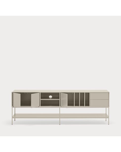 Meuble TV Platt 3 portes, 2 tiroirs et 5 niches sable - 220x45x74cm
