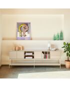 Meuble TV Platt 3 portes, 2 tiroirs et 5 niches sable - 220x45x74cm