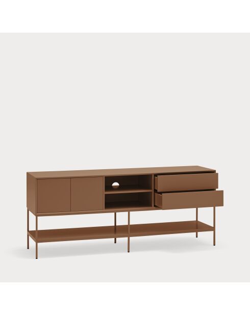 Platt TV-Ständer mit 2 Türen, 2 Schubladen und 2 Lehmnischen — 175 x 45 x 74 cm