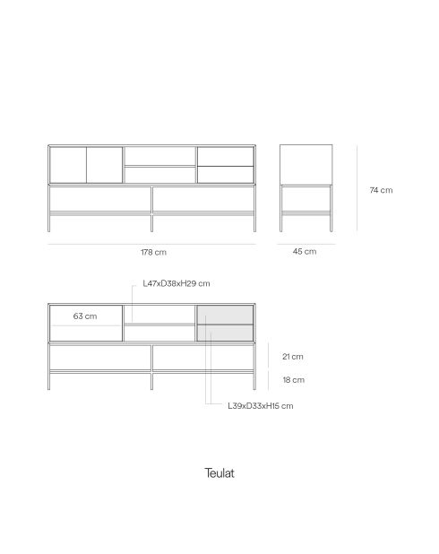 Meuble TV Platt 2 portes, 2 tiroirs et 2 niches argile - 175x45x74cm